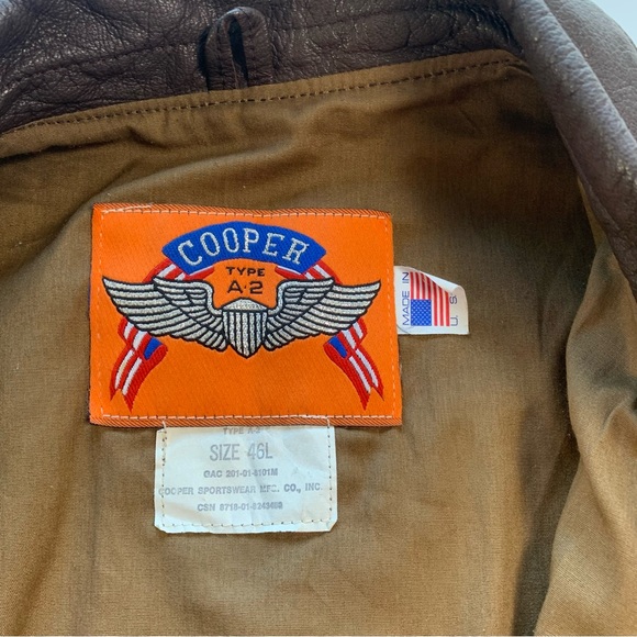 Vtg Cooper Jacket Men 46L Brown Type A2 Flight Bomber Goat Leather Military Coat - Picture 12 of 16